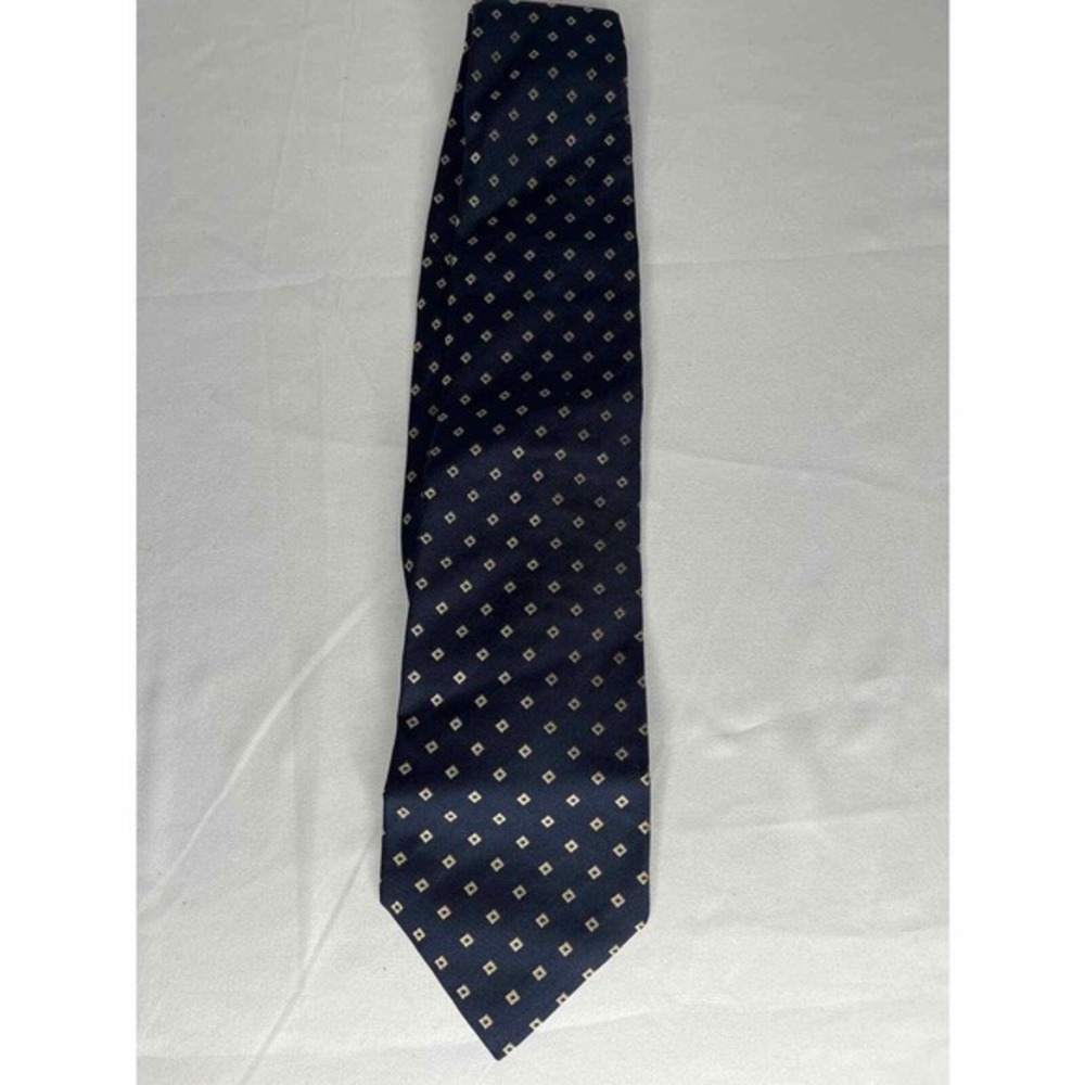 Banana Republic Men Necktie Blue Gold Geometric 100% Silk Clip On Pointed Formal